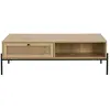 HOMIFAB Table basse 1 tiroir en cannage naturel et effet chêne 115 cm - Iris