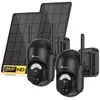Ctronics Lot de 2 Caméras de Surveillance Extérieure Solaire 360° PTZ Caméra 2K Vision Nocturne Détection PIR 30M