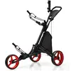 COSTWAY Chariot de Golf Pliable à 3 Roues Sangle Elastique,Porte-paras...