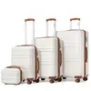 Set de 4 Valises Rigide Bagage Cabine (28/51.5/65/75cm) Valises de Voyage avec 4 roulettes et Serrure TSA + Vanity Case, Crème