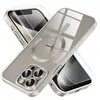 YAEFDD Coque magnétique pour iPhone 13 promax [jamais jaune] full camera lens Protector plaqué Soft transparent gris
