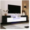 YOLEO Meuble TV Blanc et noir brillant LED,Commode TV avec 3 Compartiments + 6 Portes + 2 Tiroirs,Meuble Télé surface en verre,L200cm
