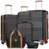 KONO Set de 6 Valises de Voyage Ensemble de Valise (28/55/65/74cm)+Pliable Sac de Voyage pour Sport avec Trousse de Maquillage, Noir