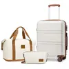 KONO Set de 3 Valises de Voyage Rigide Bagage Cabine 55x40x22cm + Pliable Sac de Voyage pour Sport avec Trousse de Maquillage, Crème