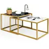 COSTWAY Lot de 2 Tables Basses Gigognes Imprimée Marbre avec Cadre en Métal Doré Table d'Appoint Scandinave avec Patins