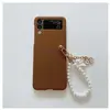 Coque pour Samsung Galaxy Z Flip 3 FONGWAN avec Chaîne de perles - bru...
