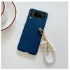 Coque pour Samsung Galaxy Z Flip 3 FONGWAN avec Chaîne de perles - ble...