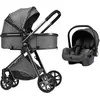 LUXCAR Poussette 3 en 1 Bébé Combinée Siège-Auto Nacelle Haute Trio Réversible Réglable Haute Qualité Roues increvables Canne Gris