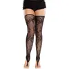Leg Avenue - Floral Net Toe Loop Footless Thigh high kousen - Zwart