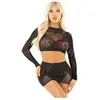 Leg Avenue - Rhinestone Crop top en rok set - Zwart
