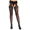 Leg Avenue - Cross Hatch Floral Lace Kousen en jarretelgordel set - Zw...