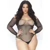 Leg Avenue Body en Résille à Manches Longues Orné de Cristaux Noir Taille 1X-2X