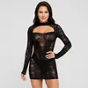 Leg Avenue Women's Mini dress with gloved sleeves, O/S(Black)