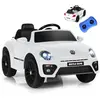 GOPLUS Voiture Électrique Enfant 3-8 Ans 12V Coccinelle avec Télécommande 2,4G,1 Place avec LED-Bluetooth-USB,3-5 KM-H,Blanc
