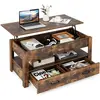 COSTWAY Table Basse Relevable à 2 Niveaux avec 2 Tiroirs, Levage Pneum...