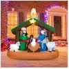COSTWAY Décoration de Noël Gonflable de 180 cm, Décoration de Vacances avec Scène de la Naissance de Jésus Lumières led Intégrées, pour Intérieur/Extérieur,