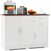 Buffet de Cuisine-GOPLUS-100x40x78CM-2 Placards à Portes+2 Tiroirs-Plateau Grand-Étagère Réglable Blanc