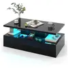 Table Basse - Costway - 2 Niveaux Avec Lumières Led - Noir Brillant