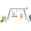 DREAMADE 4 en 1 Portique avec Balançoire pour Enfants Hauteur Réglable, Balançoire de Jardin avec Toboggan et Panier de Basket