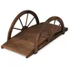 GOPLUS Pont de Jardin en Bois de Sapin Carbonisé 100CM,Décoration Pont en Arc avec Clôture de Sécurité en Forme de Roue,Teintée