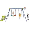COSTWAY Portique avec Balançoire Nid d'Oiseau Ronde Ø82CM,Toboggan,Pan...