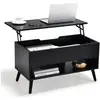 Costway Table Basse Avec Plateau Relevable Table De Salon Moderne Avec Rangement Caché 2 Compartiments Ouverts 80x40x44,5-58cm Noir