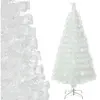 Sapin de Noël LED Blanc à Fibre Optique 120cm COSTWAY-Feuilles Irisées...
