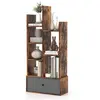COSTWAY Bibliothèque Industrielle à 7 Niveaux avec Tiroir en Tissu, Étagère de Rangement avec Dispositif Anti-basculement, Marron