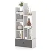 COSTWAY Bibliothèque Moderne à 7 Niveaux avec Tiroir en Tissu Étagère de Rangement à 2 Colonnes avec Dispositif Anti-dumping Blanc