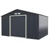 Abri de Jardin en Metal 8,7m² - GOPLUS - 2 Portes Coulissantes et Fenêtres - Toit Traditionnel Extensible - Cabane à Outils,Gris