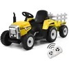 GOPLUS Tracteur Électrique Voiture Enfant avec Remorque,Roue Motrice Arrière et Phare à LED et Musique,Ceinture de Sécurité,Jaune