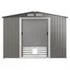 Abri de Jardin en Metal 5,36m² - GOPLUS - 2 Portes Coulissantes et 4 Fenêtres - Base Renforcée avec Barres - Gris Clair