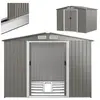 Abri de Jardin en Métal 9,7M3 - RELAX4LIFE - Tôle d’Acier Galvanisée - Double Porte Coulissante - 4 Volets - Gris Clair