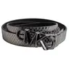 Ceinture fine réversible en cuir métallisé pour femme 558992-Noir arge...