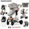 BAZARLAND30.Poussette 3 en 1 Bébé Combinée Siège-Auto Nacelle Trio Rév...