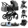 BAZARLAND30.Poussette 3 en 1 Bébé Combinée Siège-Auto Nacelle Trio Rév...