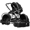 LUXCAR Poussette Bébé Combinée Trio Pack 3 en 1 Noir-ARG Chassis Haut a Absorption de Chocs Pliable Siege Auto Réversible Roues