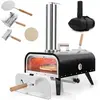 Four à Pizza Extérieur Portable COSTWAY-Pierre à Pizza 30 cm Rotative-Poêle à Granulés de Bois-Thermomètre-Couverture-Pelle à Pizza