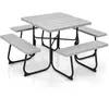 COSTWAY Table de Pique-Nique Ronde avec 4 Bancs pour 8 Personnes, Trou...