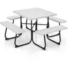 COSTWAY Table de Pique-Nique Ronde avec 4 Bancs pour 8 Personnes, Trou...