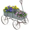COSTWAY Brouette Décorative en Bois avec 2 Compartiments à Planter Roues Métalliques et Poignée à l'avant Charge 15kg pour Cour Jardin Véranda (Gris)