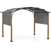 Pergola de Jardin 3 x 6 x 2,6M COSTWAY-Auvent Rétractable en Tissu Polyester-Structure  Métalliques-à Arcs-Poteaux Aspect Bois-Gris