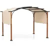 Pergola de Jardin 3 x 6 x 2,6M COSTWAY-Auvent Rétractable en Tissu Polyester-Structure  Métalliques-à Arcs-Poteaux Aspect Bois-Beige