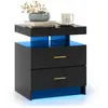 Costway Table De Chevet Avec 2 Tiroirs, Led En 16 Couleurs, 21 Modes D...