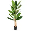 COSTWAY Bananier Artificiel de 195 cm Tiges Triples 27 Grandes Feuilles, Plante Verte en Pot, Décoration de Maison, Salon, Bureau
