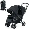 COSTWAY Poussette Jumelle Pliable Double Bébé Auvent Capote Réglable C...