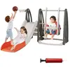 Costway - 4 en 1 Toboggan Enfant Pliable avec Balançoire Réglable & Panier de Basketball, Aire de Jeux Polyvalent Intérieur avec Échelle d'Escalade &