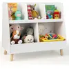 COSTWAY Bibliothèque Enfant à 2 Niveaux avec 5 Cubes, Étagère à Livres en Bois avec Kits Anti-basculement, Coffre à Jouets pour Enfant pour Salle de Jeux