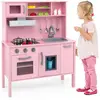 COSTWAY Cuisine Enfants en Bois 3-6 Ans - 18 Accessoires avec Évier, M...