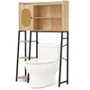 Costway Meuble Wc Au-Dessus De Toilettes, Porte En Rotin Pe, Etagères ...